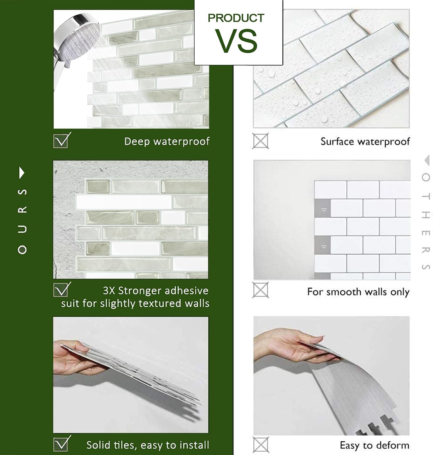 STICKGOO Peel and Stick Backsplash - 10 Sheets of 12”×12” - 3D Self Adhesive Peel and Stick Tile Backsplash for Kitchen & Bathroom