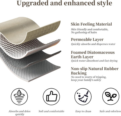 Diatomaceous Earth Bath Mat Rugs Super Absorbent Diatomite Stone Bath Mat Non Slip Quick Dry Thin Bathroom Mat Fit Under Door, Floor Rugs in Front of Bathtub, Shower Room, Sink,15.7"x23.6", Grey