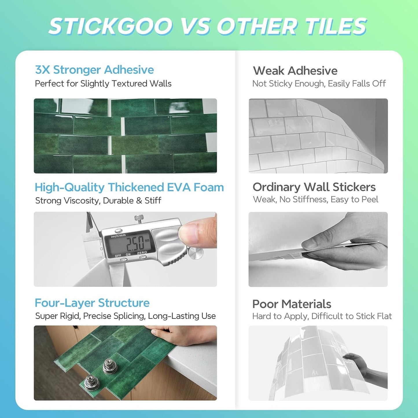 STICKGOO 10 Sheets Subway Tile Peel and Stick Backsplash, Extra Thick 3D Wall Tiles with Commercial-Grade Adhesive for Kitchen, Bathroom, Laundry Room,11.56"x8.38"(White)
