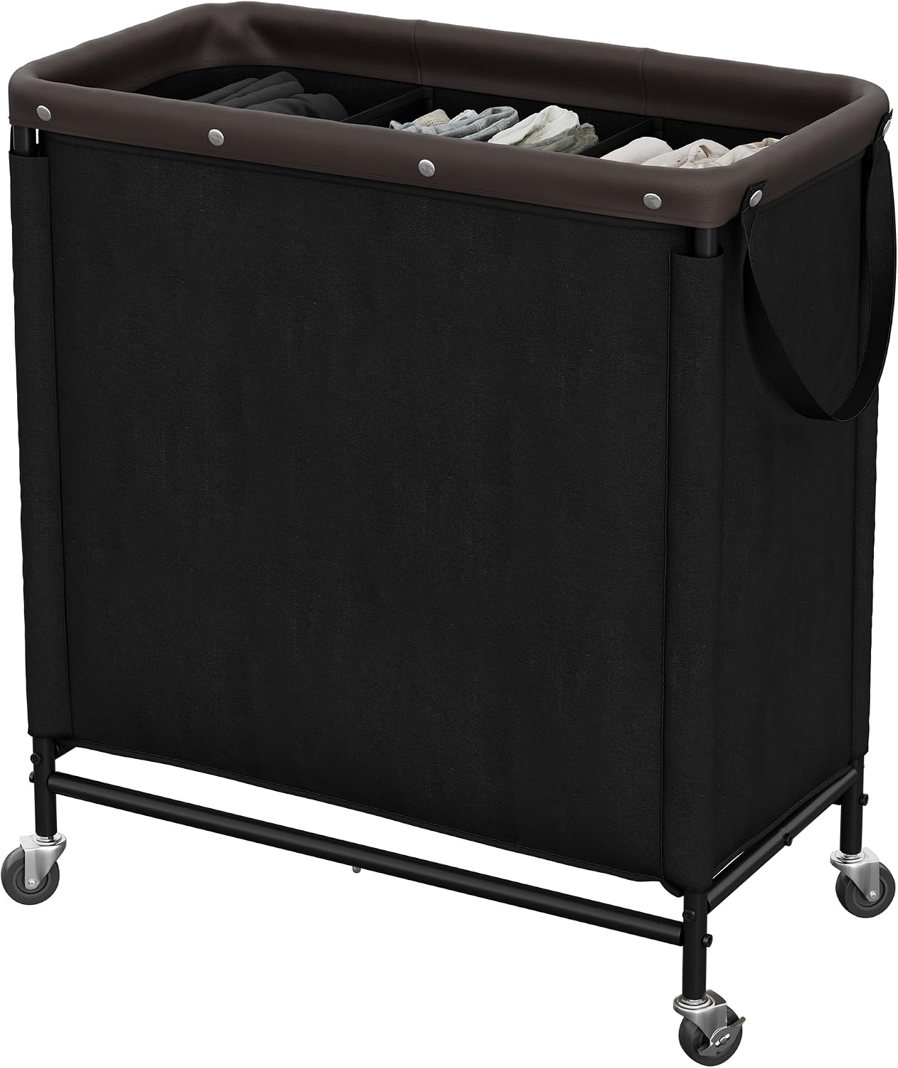 StorageWorks 3 Section Laundry Hamper, Rolling Laundry Cart with Wheels and Handles, Laundry Room Double Sorter for Organizer and Storage, 31.7 Gal(120L), Beige