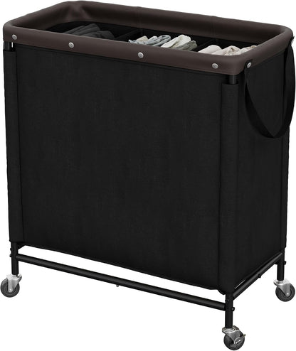 StorageWorks 3 Section Laundry Hamper, Rolling Laundry Cart with Wheels and Handles, Laundry Room Double Sorter for Organizer and Storage, 31.7 Gal(120L), Beige