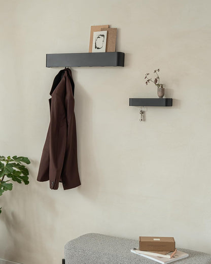 Kazai. Key Holder for Wall 'Tone' | Minimalist Key Hooks Design from Berlin | Modern Key Hanger with Metal Shelf | Key Hook Wall Mounted as Hallway Furniture | Sand Taupe