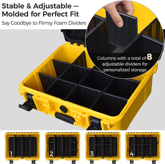 Case for Dewalt Battery – Waterproof Extra Large Hard Storage Box with 8 Adjustable One-Piece Molded Dividers, Heavy Duty Protective Organizer for Dewalt Battery and Charger