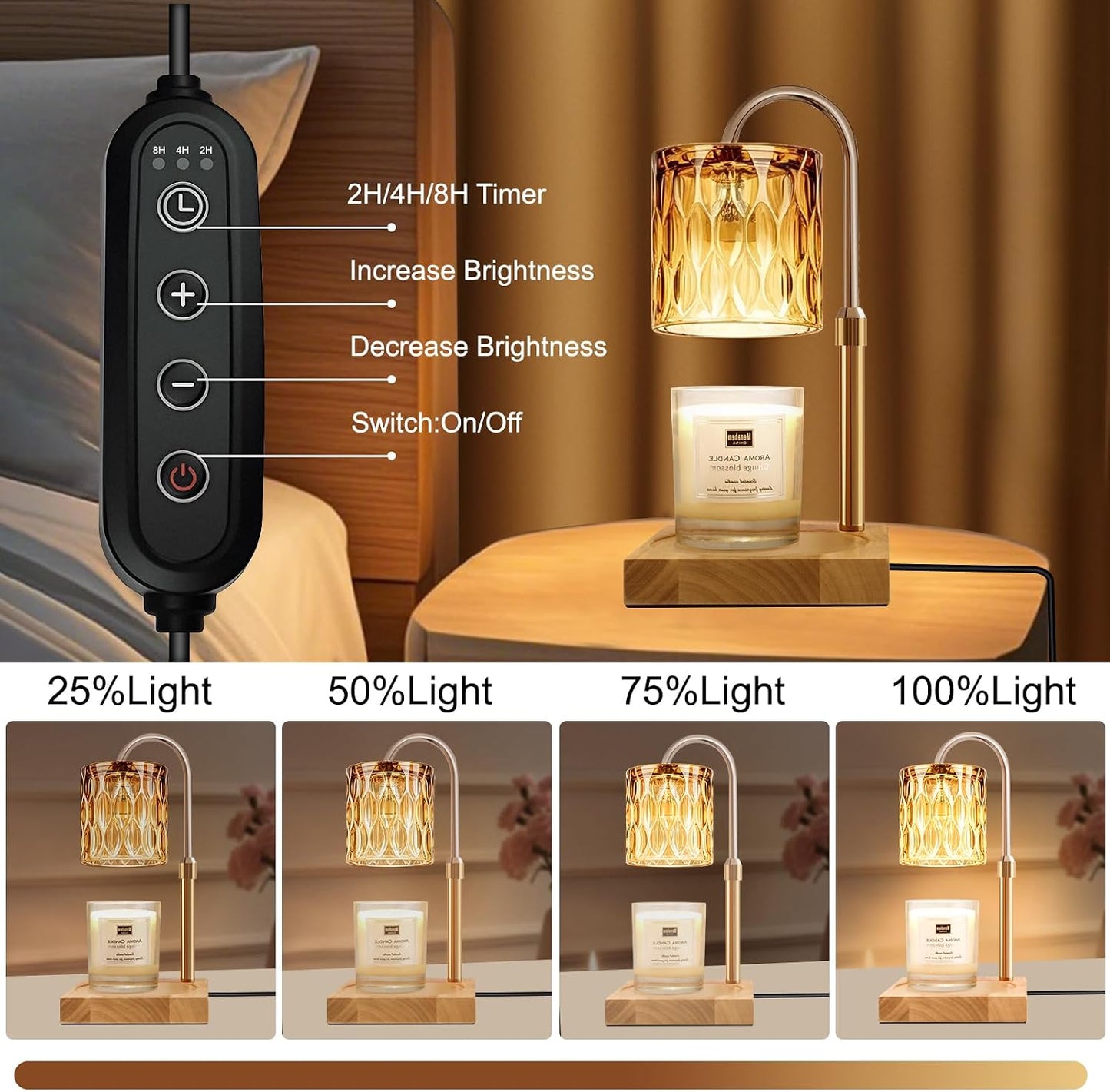 Candle Warmer Lamp with Timer & Dimmer, Candle Warmer Height Adjustable, Fits All Jar Scented Candles, Candle Lamp with 3 Bulbs, Charming Gift Box with Ribbon for Gifting