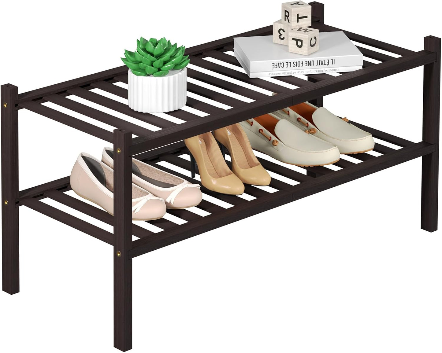 ROMGUAR CRAFT 3 Tier Bamboo Shoe Rack for Closet Free Standing Wood Shoe Shelf Storage Organizer for Entryway Small Space Stackable 27"x11"x20" (Natural)