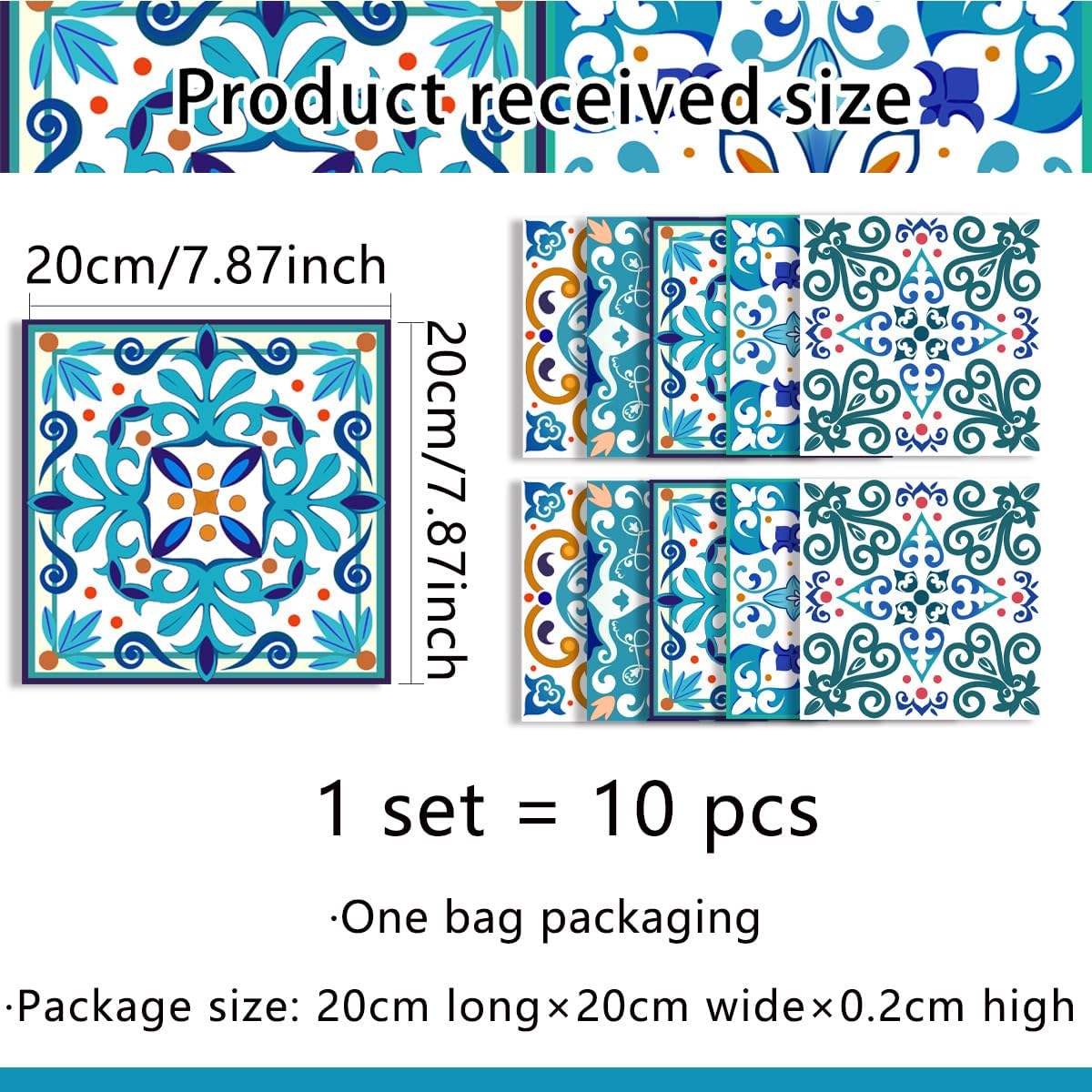 10-Pack Peel and Stick Backsplash Tiles, 7.87”x7.87” Waterproof Vinyl Self-Adhesive Wall Tiles, Easy DIY No-Grout Wall Covering for Kitchen, Bathroom, Apartment & RV