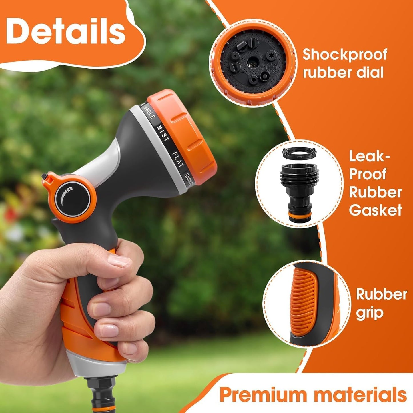 Garden Hose Nozzle,Hose Spray Nozzle with Adjustable 10 Watering Patterns,Slip Resistant High Pressure Water Hose Nozzle Sprayer for Plants & Lawns Watering,Car Washing and Pet Showering