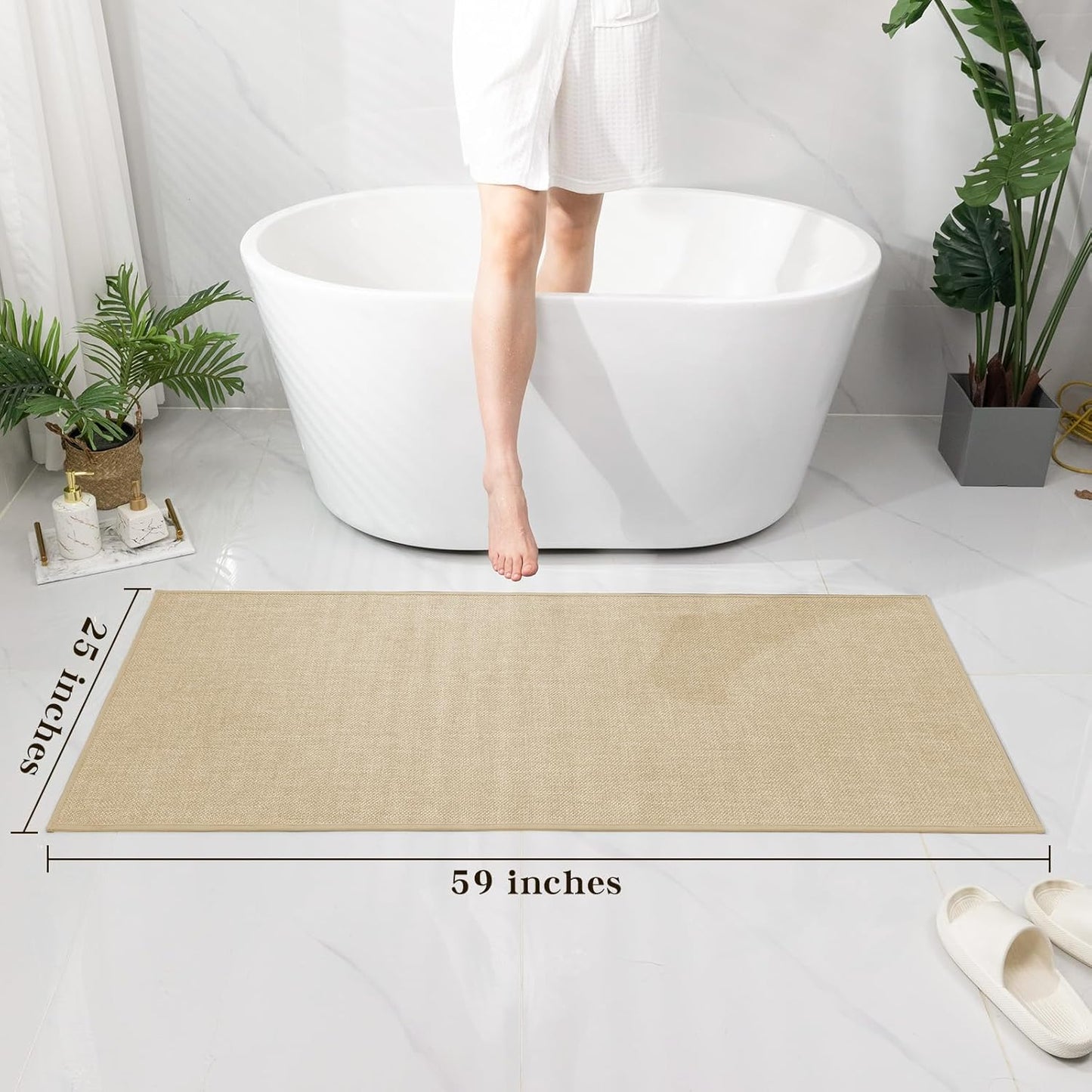 chakme Bathroom Rugs Mat 24x17, Ultra Thin Non Slip Bath Mat Small Quick Dry Absorbent Bath Mat for Bathroom Floor, (Dark Beige, 24"x17")