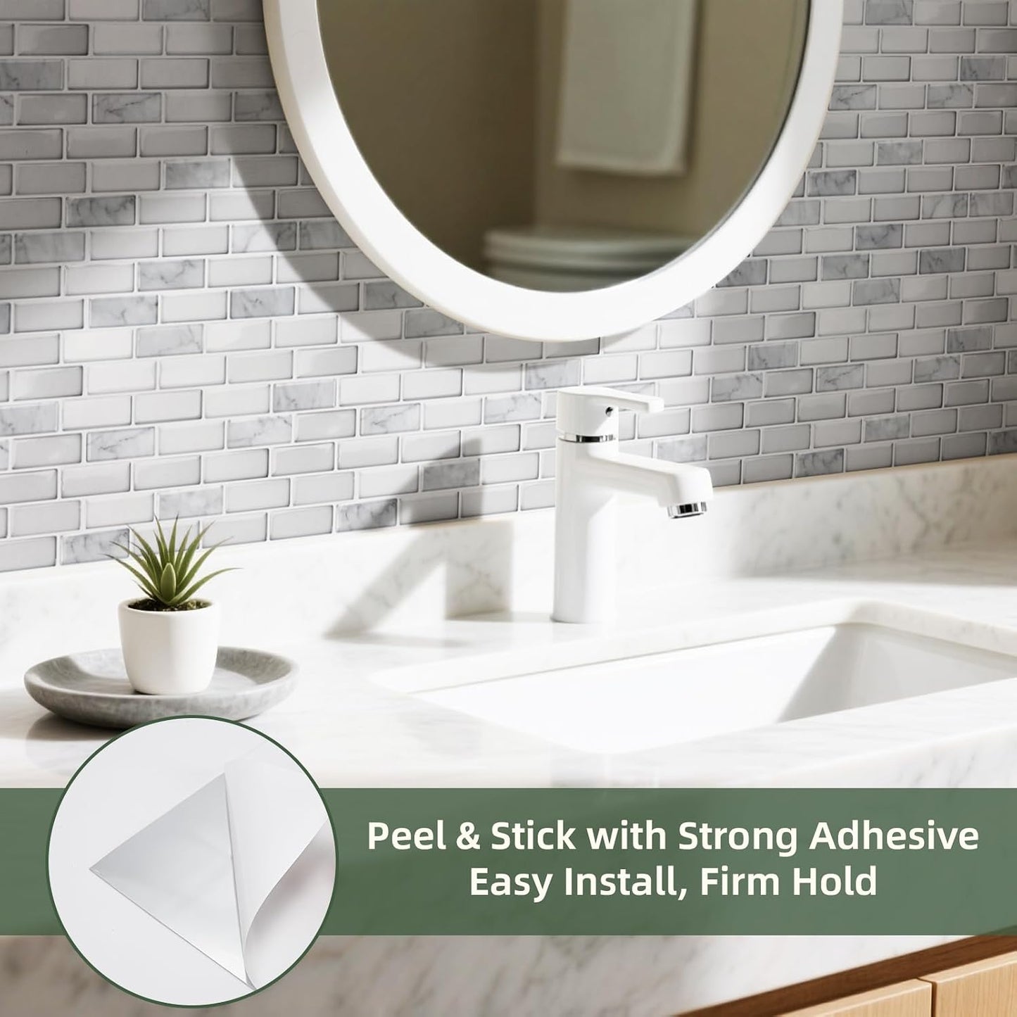 LONGKING Self-Adhesive Kitchen Backsplash, Marble Look Decorative Tiles (10 Tiles)