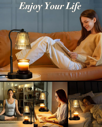Candle Warmer Lamp with Timer & Dimmable Settings, Adjustable Height Flameless Scented Wax Melter for Jar Candles, Elegant Home Decor Warmer Lamp with 2 Bulbs, Gift for Women Mom Friend Family, Black