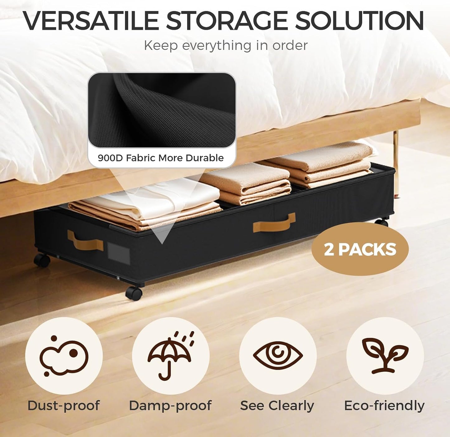 Under Bed Storage with Wheels 2-Pack, 75L XXL Under the Bed Storage Containers Large, 12" Tall Adjustable Storage for Underbed with Lids, Rolling for Shoes, Clothes, Blankets (Grey)