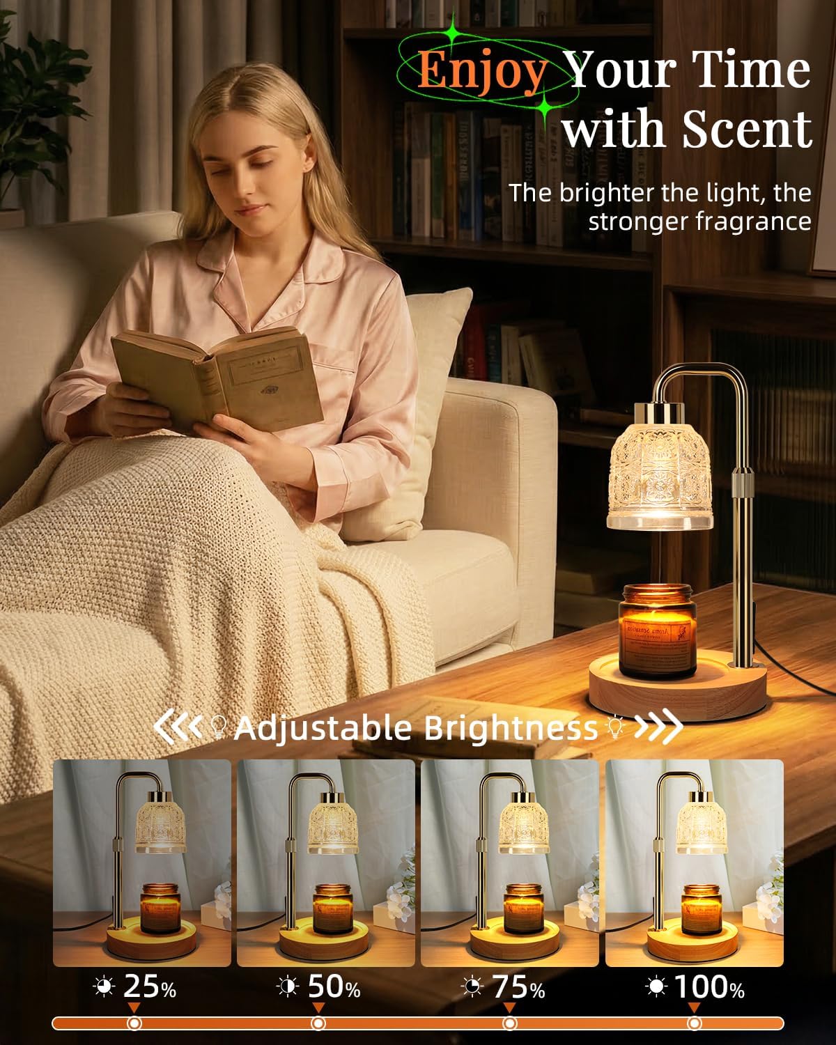 AIFEI Candle Warmer Lamp with Timer, Dimmable Adjustable Height Candle Lamp, Birthday Gifts for Women Mom Sister Friends, House Warming Gifts New Home, Candle Lamp Warmer with 2 Bulbs - CoalBlack