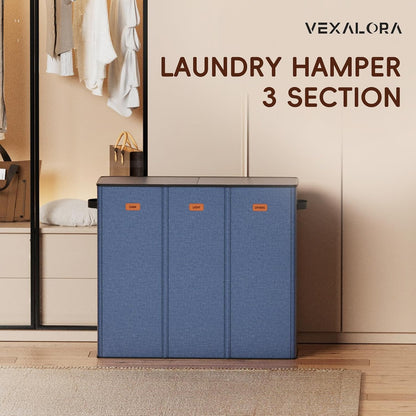 185L Laundry Hamper 3 Section, Laundry Hamper with Lid, Dirty Clothes Hamper with 3 Removable Washing Bags, Extra Large Laundry Basket Organizer for Bedroom, Laundry Room, Dorm - Black