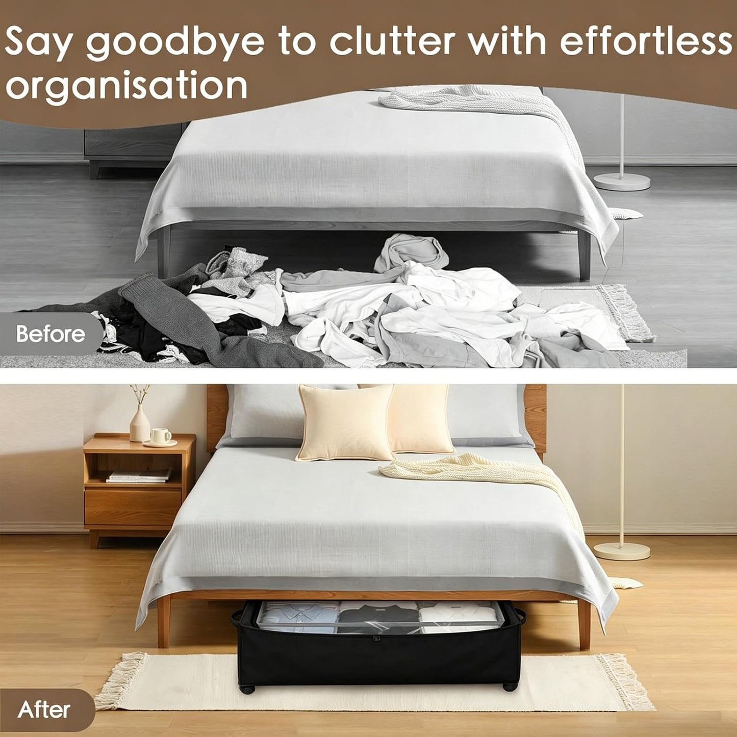 Under Bed Storage with Wheels, 2-Pack Under the Bed Storage Containers with Clear Lids & Label, Underbed Storage Bins, XXXL 85L 11 inches Rolling Metal Drawer for Clothes, Shoes, Toys, Books - Gray