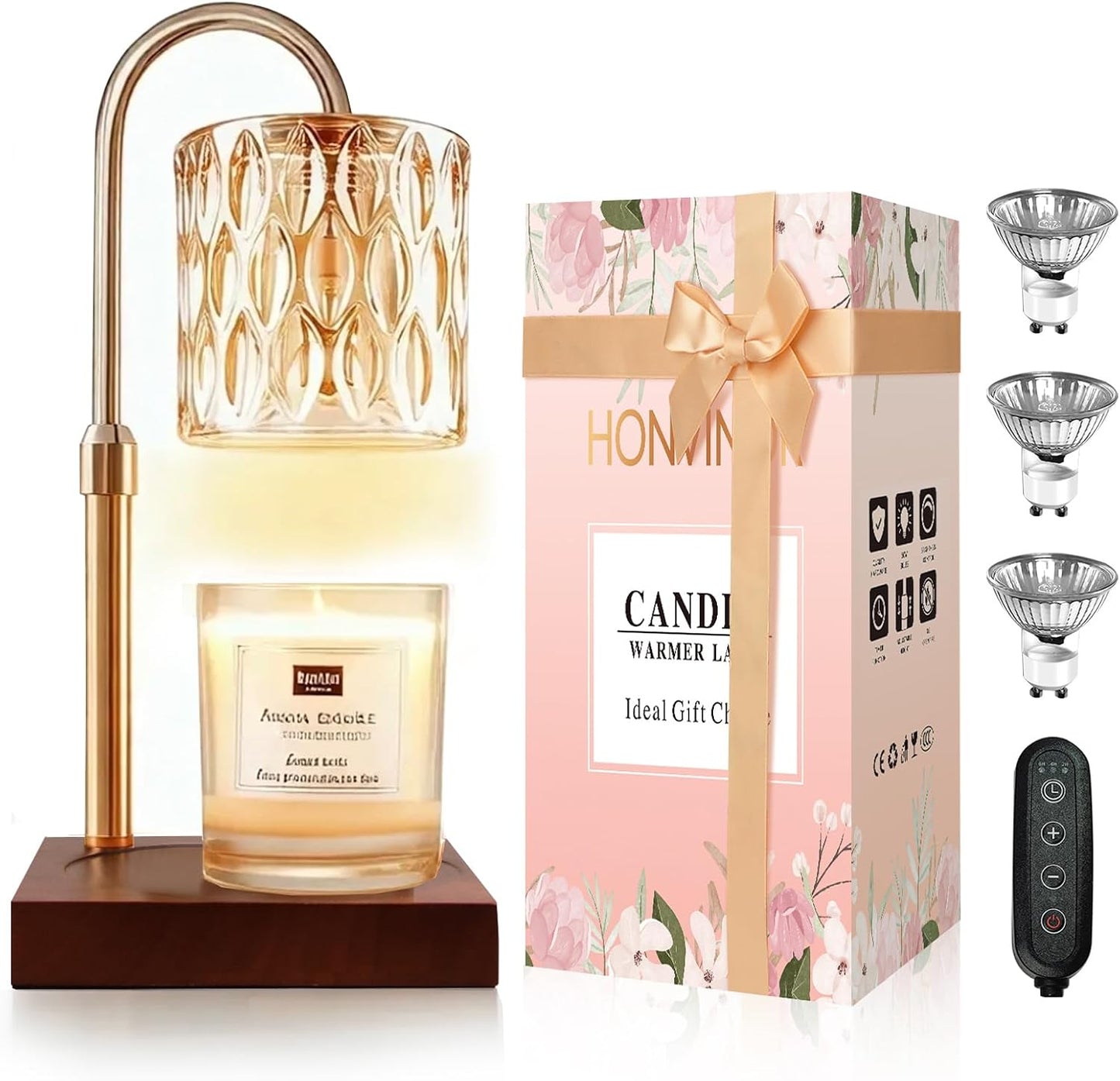 Candle Warmer Lamp with Timer & Dimmer, Candle Warmer Height Adjustable, Fits All Jar Scented Candles, Candle Lamp with 3 Bulbs, Charming Gift Box with Ribbon for Gifting