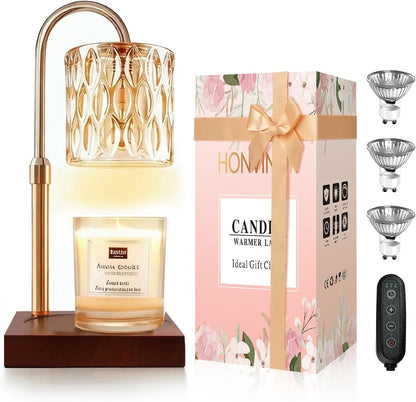 Candle Warmer Lamp with Timer & Dimmer, Candle Warmer Height Adjustable, Fits All Jar Scented Candles, Candle Lamp with 3 Bulbs, Charming Gift Box with Ribbon for Gifting