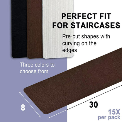 Nonslip Stair Treads Wooden Steps, 15 PCS 30" x 8" Safety Rug Slip Resistant Runner with Reusable Adhesive, Carpet Landing Mat for Family Elders Pets Soft Stair Mats Indoor (Black)