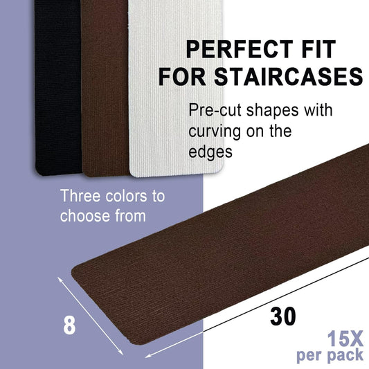 Nonslip Stair Treads Wooden Steps, 15 PCS 30" x 8" Safety Rug Slip Resistant Runner with Reusable Adhesive, Carpet Landing Mat for Family Elders Pets Soft Stair Mats Indoor (Black)