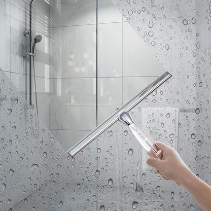 Ettori Shower Squeegee Clear Glass Wall Cleaner Stainless Steel with Suction Storage Hook -10'', Chrome
