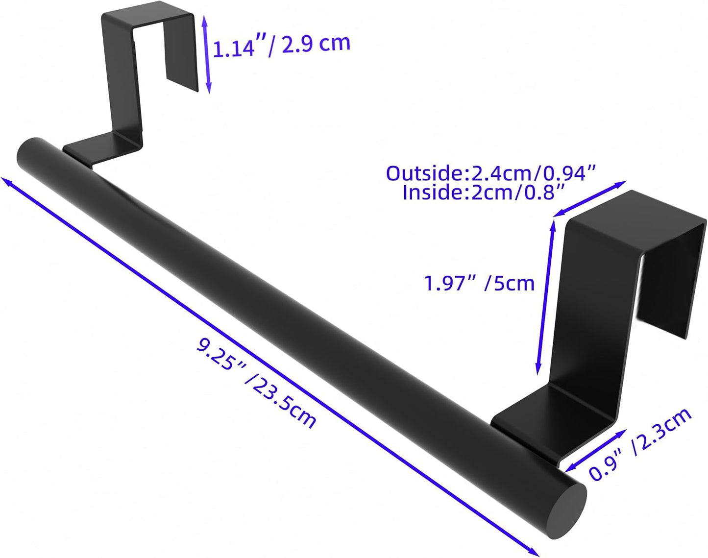 Cabinet Door Towel Bar, Kitchen Towel Holder, Matte Black 2 Pack | Extended Anti-Slip Arm, EVA Scratch Guard Pads, No-Drill Install, Stainless Steel Dish Towel Holder, Kitchen Towel Rack