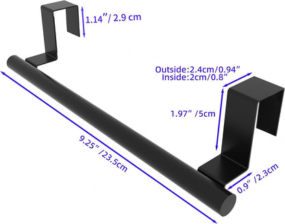 Cabinet Door Towel Bar, Kitchen Towel Holder, Matte Black 2 Pack | Extended Anti-Slip Arm, EVA Scratch Guard Pads, No-Drill Install, Stainless Steel Dish Towel Holder, Kitchen Towel Rack