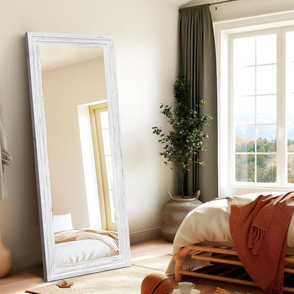 Full Length Mirror 65"x22" with Stand Solid Wood Frame Floor Large Mirror for Living Room, Bedroom Hanging Standing or Leaning Wall-Mounted, New Black