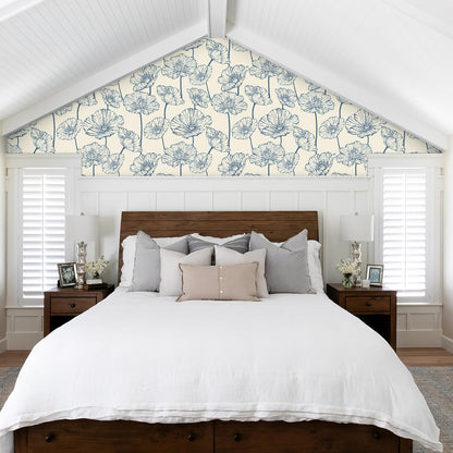 Orainege Modern Peel and Stick Wallpaper 17.3inx118.1in Beige and White Floral Wallpaper Boho Contact Paper Removable Decorative Wall Paper for Bedroom Bathroom Cabinets Decor Vinyl