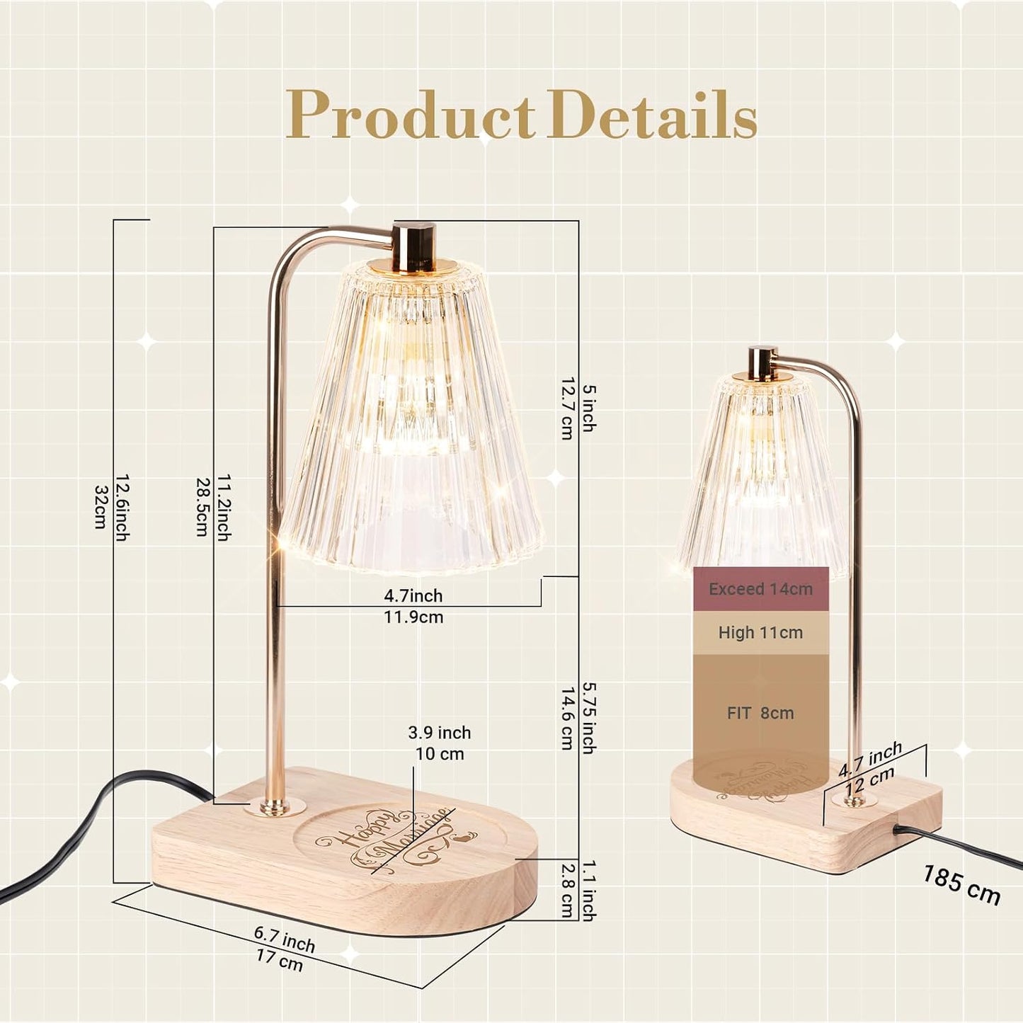 Marycele Vintage Candle Warmer Lamp with Timer Dimmer, Adjustable Height | Vintage farmhouse style with 2 bulbs, adjustable height, timer and dimmer for flameless fragrance in bedroom or home gifts