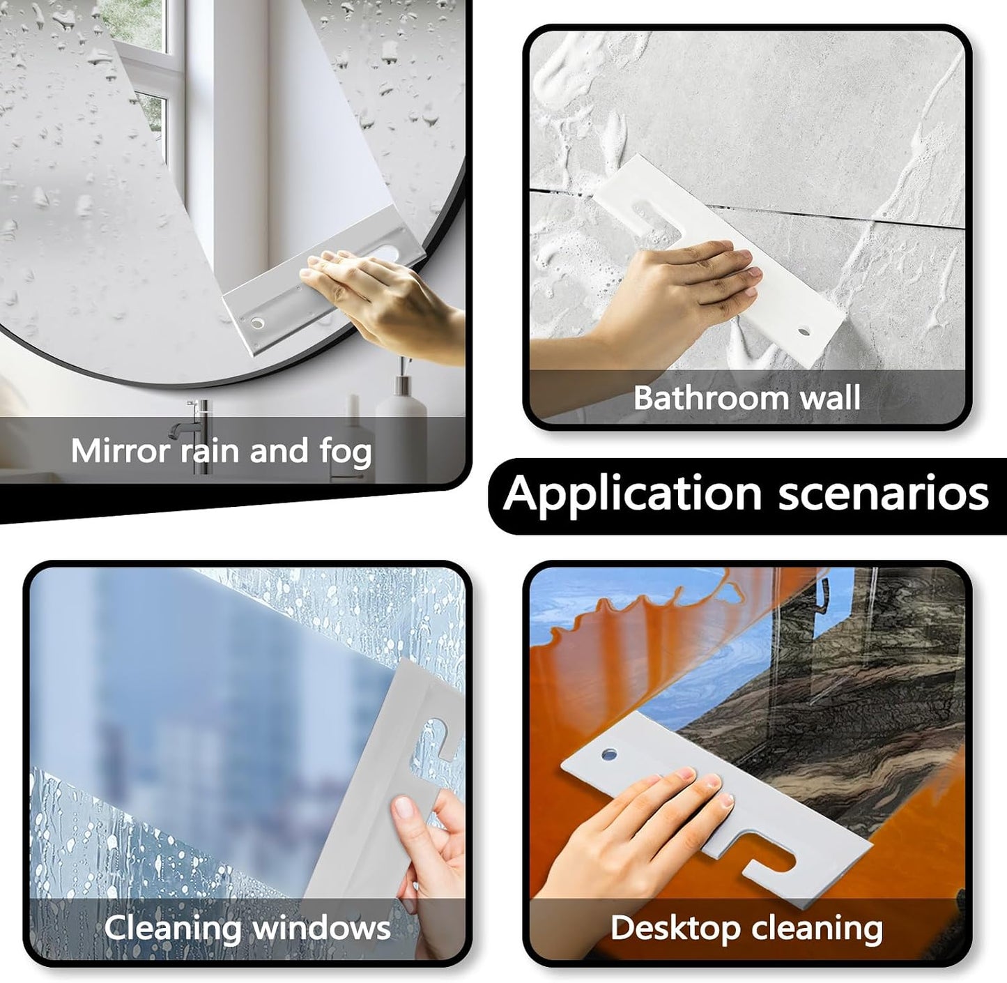 3 Pieces Mini Soft Silicone Window Squeegee, Hand Water Scraper with Hanging Hole, Small Mirror Cleaning Squeegee for Shower Glass Car Bathroom Dink Countertop (White)