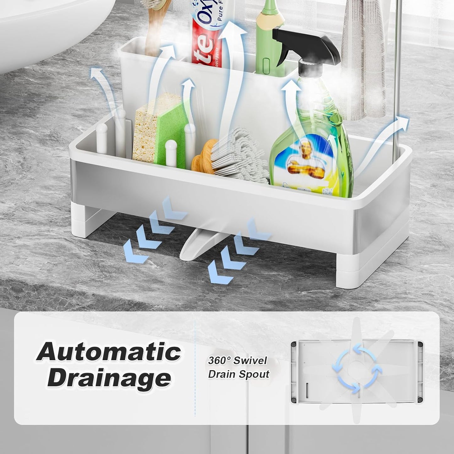 Ewaiira Stainless Steel Sink Caddy, Sponge Holder for Kitchen Sink with Brush Holder and Towel Rack, Sink Organizer for Countertop, Soap Dispenser Kitchen Organizers Storage Essentials (A-Black)