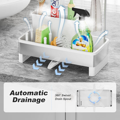 Ewaiira Stainless Steel Sink Caddy, Sponge Holder for Kitchen Sink with Brush Holder and Towel Rack, Sink Organizer for Countertop, Soap Dispenser Kitchen Organizers Storage Essentials (A-Black)
