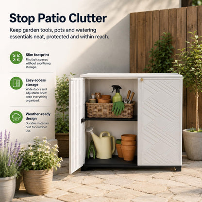 ADDOK Outdoor Storage Cabinet,60 Gallon Waterproof Resin Patio Storage Cabinet with 1 Adjustable Metal Shelf, Upright Outdoor Cabinet for Garden Tools, Pool Supplies, Toys, Porch and Garage