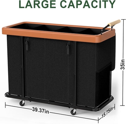 230L (60 Gal) Extra Large Fashion Laundry Sorter 3 Section with Lid, Rolling Laundry Basket Hamper with Handle, Laundry Organizer Storage Cart with Sturdy Metal Frame for Laundry Room, Hotel, White