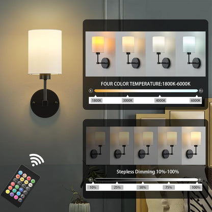 Battery Operated Wall Sconces Set of Two,Wireless Rechargeable Wall Light With Remote Control, Dimmable, Amber Light/Warm White/Natural White/Daylight/RGB, Timer,for Living Room,Bedroom,Entryway,Gold