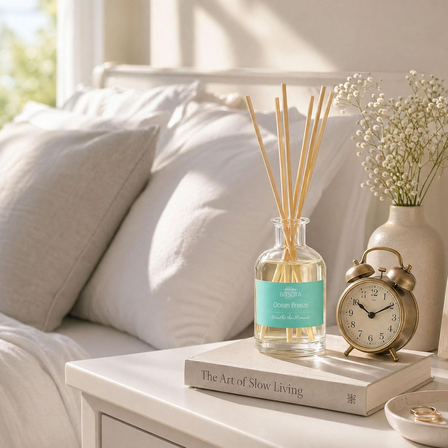 Natural Reed Diffuser Set, Fresh Lemon 3.52 oz (100ml) Scented Diffuser with Sticks Home Fragrance Reed Diffuser for Bathroom Shelf Decor, Ideal Gift for Woman