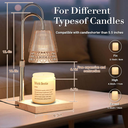 Candle Warmer Lamp, Adjustable Height & Dimmable, Candles with Timer, 2H/4H/8H Auto Off, Safe Flameless Night Light for Home Decor, Bedroom, Office, Christmas Birthday Gift for Women & Men