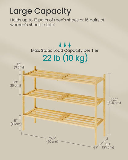 SONGMICS Bamboo Shoe Rack for Closet, Stackable Shoe Oragnizer with Modular Structure, Space-Saving Free Standing Shelf for Entryway Bedroom, 2-Tier, Holds 9-12 Pairs, Natural Color ULBS052YL01