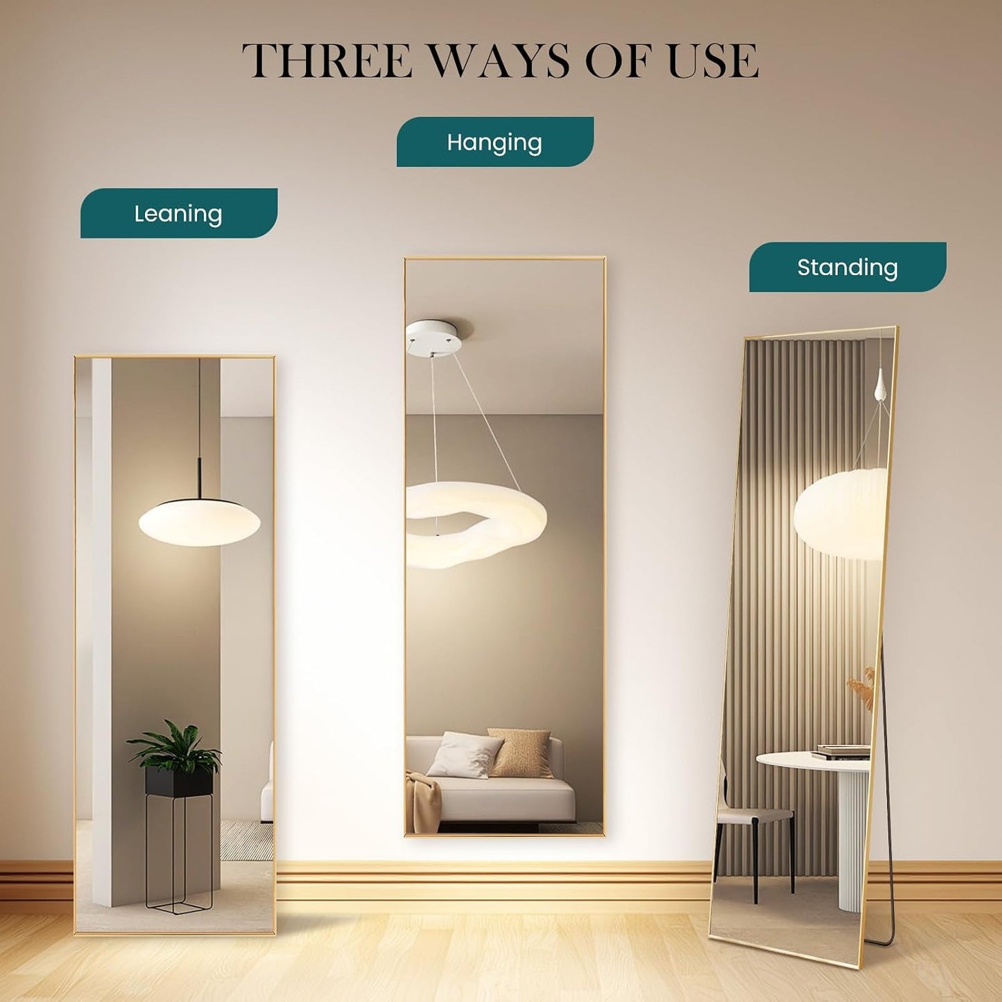 Arched Mirror Full Length, Upgraded 16"x59" Body Wall Mirrors with Shatter-Proof Glass, Floor Standing, Hanging or Leaning, Tall Arch Mirror with Stand Aluminum Alloy Frame for Bedroom Cloakroom