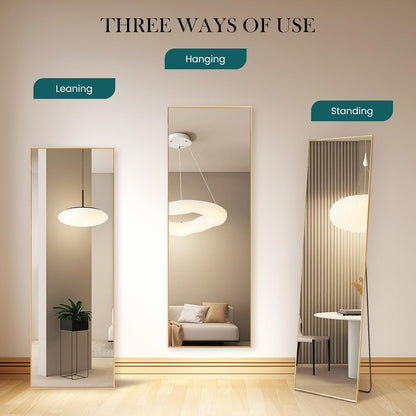 Arched Mirror Full Length, Upgraded 16"x59" Body Wall Mirrors with Shatter-Proof Glass, Floor Standing, Hanging or Leaning, Tall Arch Mirror with Stand Aluminum Alloy Frame for Bedroom Cloakroom
