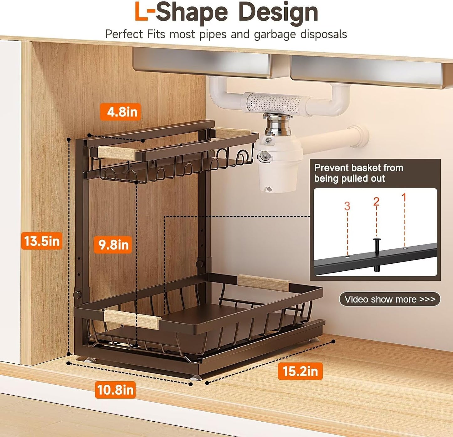 Sevenblue 2-Pack 2-Tier Height Adjustable Under Sink Organizer & Storage | Multi-purpose storage for kitchen & bathroom cabinet. Large black shelf, height adjustable design for space-saving.