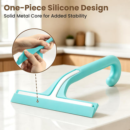 Shower Squeegee for Glass Doors - 10 Inch Bathroom Squeegee with Ergonomic Round Grip, Built-in Hook, Streak-Free No-Squeak Silicone Blade for Shower Glass, Tile Walls, Mirrors & Windows, Black