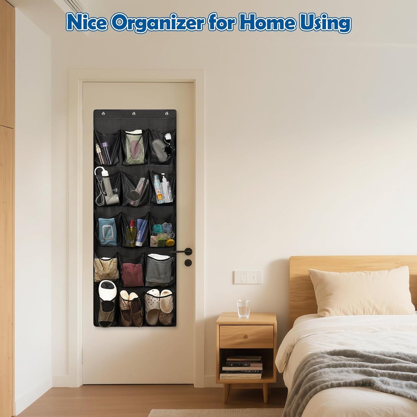 Over The Door Cruise Ship Organizer - Cruise Ship Magnetic Door Organizer with 15 Size-Graded Pockets, Hanging Magnetic Cruise Storage Shoe Rack for Cabin, 2026 Cruise Essential, 9 Hooks(White)