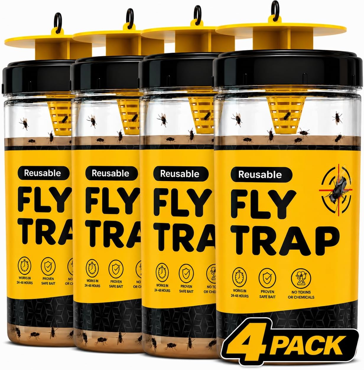 Outdoor Fly Trap [Set of 2] Fly Traps with Dissolvable Non-Toxic Bait - Fly Repellent for Outdoor Use Only - Controls Flies for Patios, Barns, Ranches Etc. Hanging Fly Traps with Tie Included