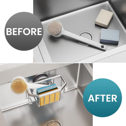 TAILI Sponge Holder with Strong Suction Cup, Dish Sponge Caddy Inside Sink Removable, Rustproof Aluminum for Sponges, Brushes, Stoppers and Scrapers - Black