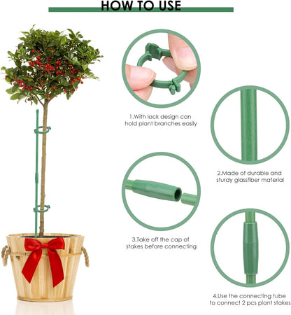 20 Set Plant Stakes 12 inch Extendable Plant Support Stakes with Adjustable Clips Rings, Flower Stem Plant Support Sticks for Indoor Outdoor Plants Stabilizer Garden Sticks for Orchid Rose Tomato