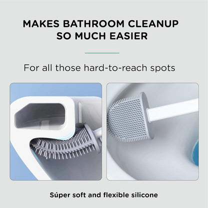 Silicone Toilet Brush and Holder Set with 2 Toilet Bowl Brushes, Ventilation Slots Base