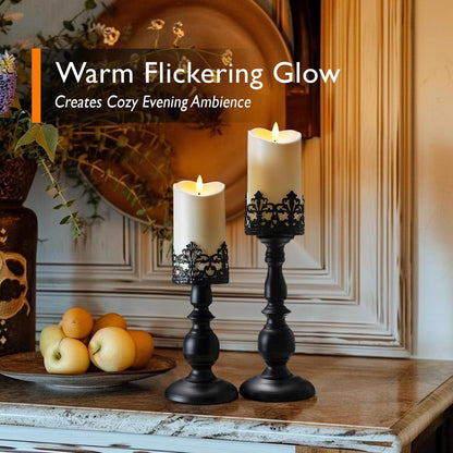 Homemory Dripping Wax Flameless Candles, Battery Operated Candles with Remote Control and Timers, LED Pillar Candles, Electric Fake Candles, 3" x 6", Set of 2