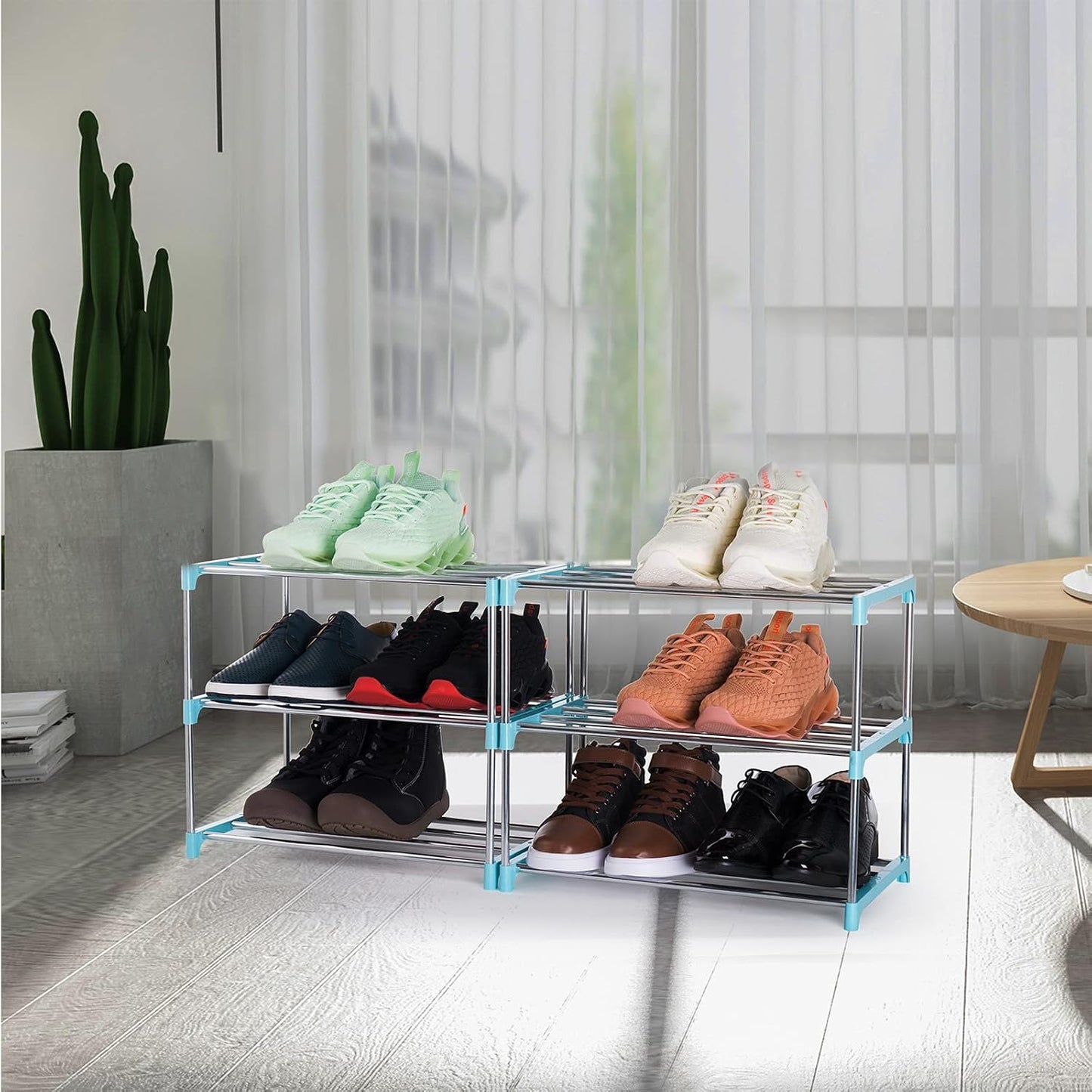 3-Tier Stackable Small Shoe Rack, Lightweight Shoe Shelf Storage Organizer for Entryway, Hallway and Closet(Black)