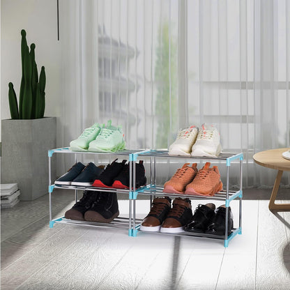 3-Tier Stackable Small Shoe Rack, Lightweight Shoe Shelf Storage Organizer for Entryway, Hallway and Closet(Black)