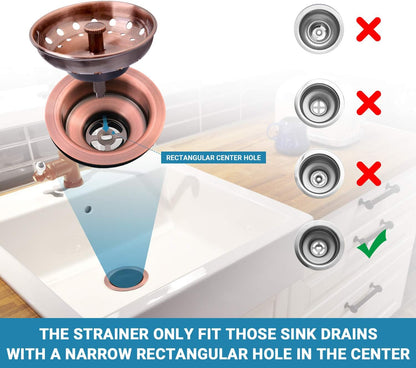KONE 2PCS Kitchen Sink Basket Strainer Replacement for 3-1/2 Inch Standard Drains Brushed Stainless Steel Body Metal Center Knob with Rubber Stopper